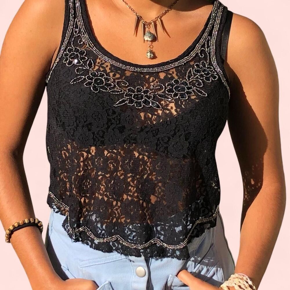 Black Lace Beaded Sequin Top.